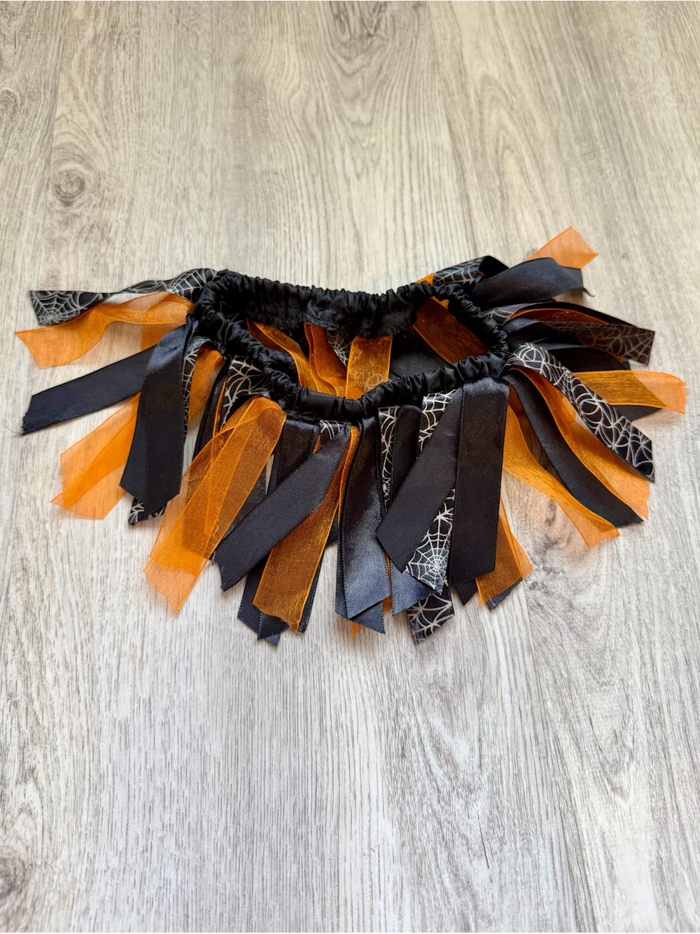 Halloween - Ribbon Fringe Pet/Puppy Dog Skirt in Black & Orange with Spiderwebs